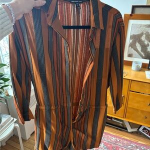 James Perse Orange and Gray Striped Romper